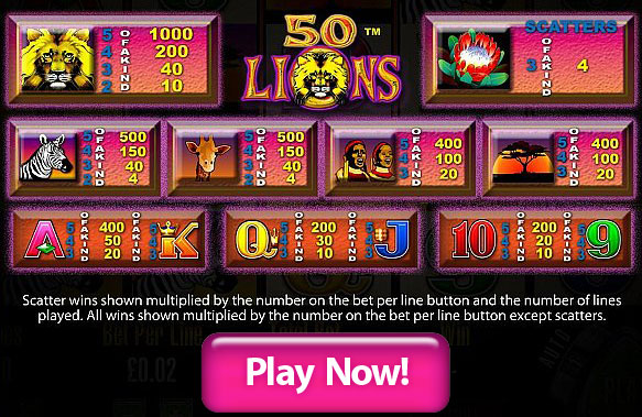 Play 50 Lions free or real here
